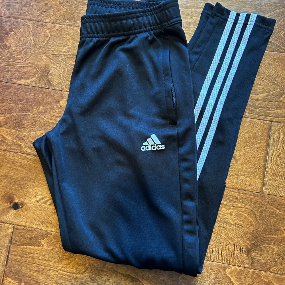 Adidas Men’s Black Joggers with Stripes Down Front